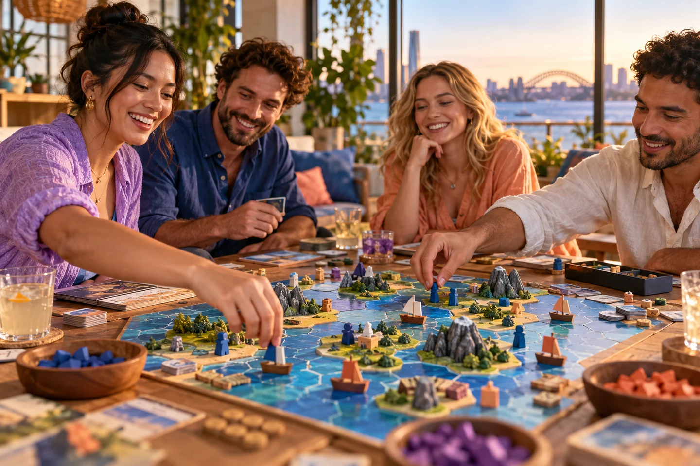 A close arrangement of colourful original game cards and pieces