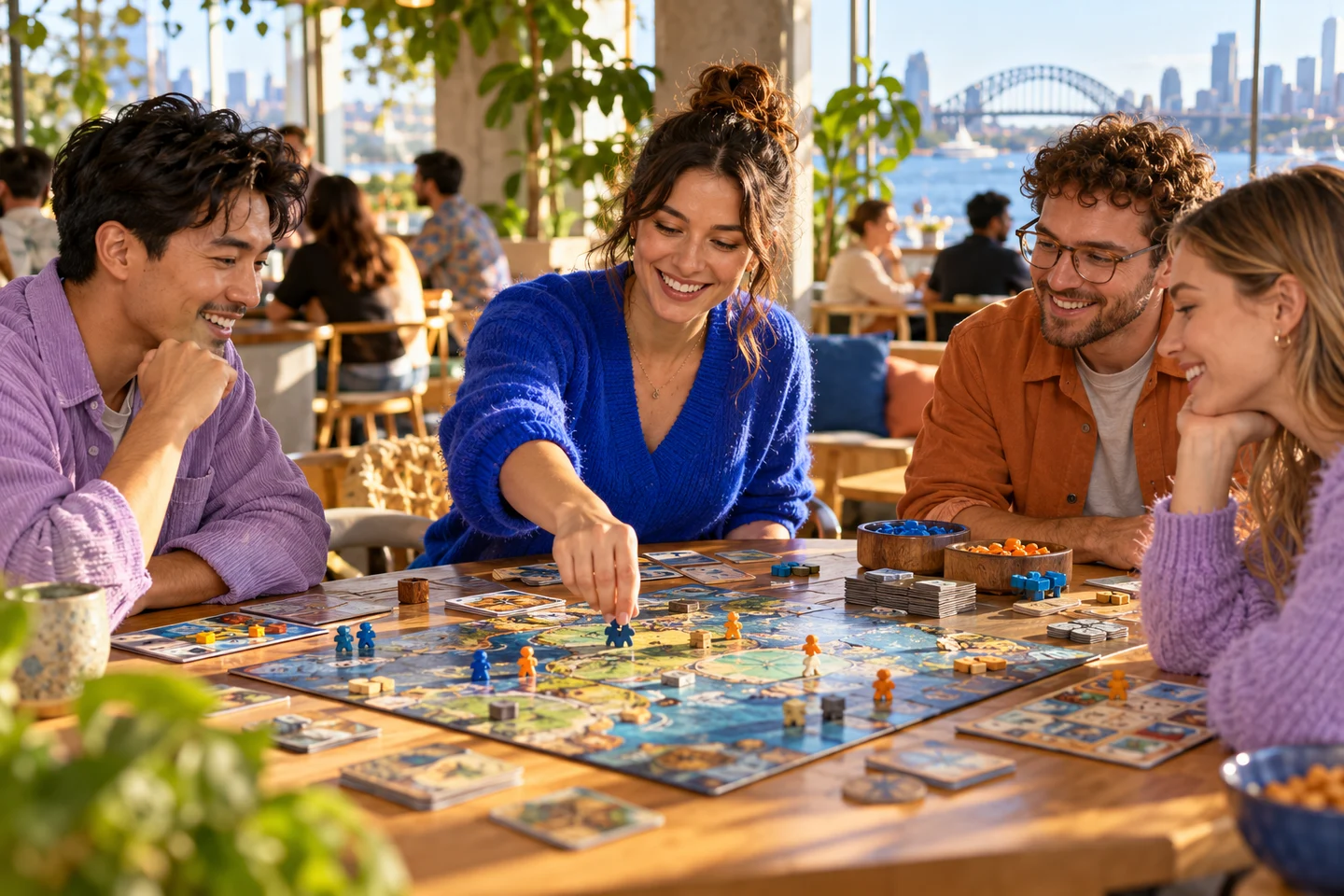 A host demonstrating a cooperative tabletop turn